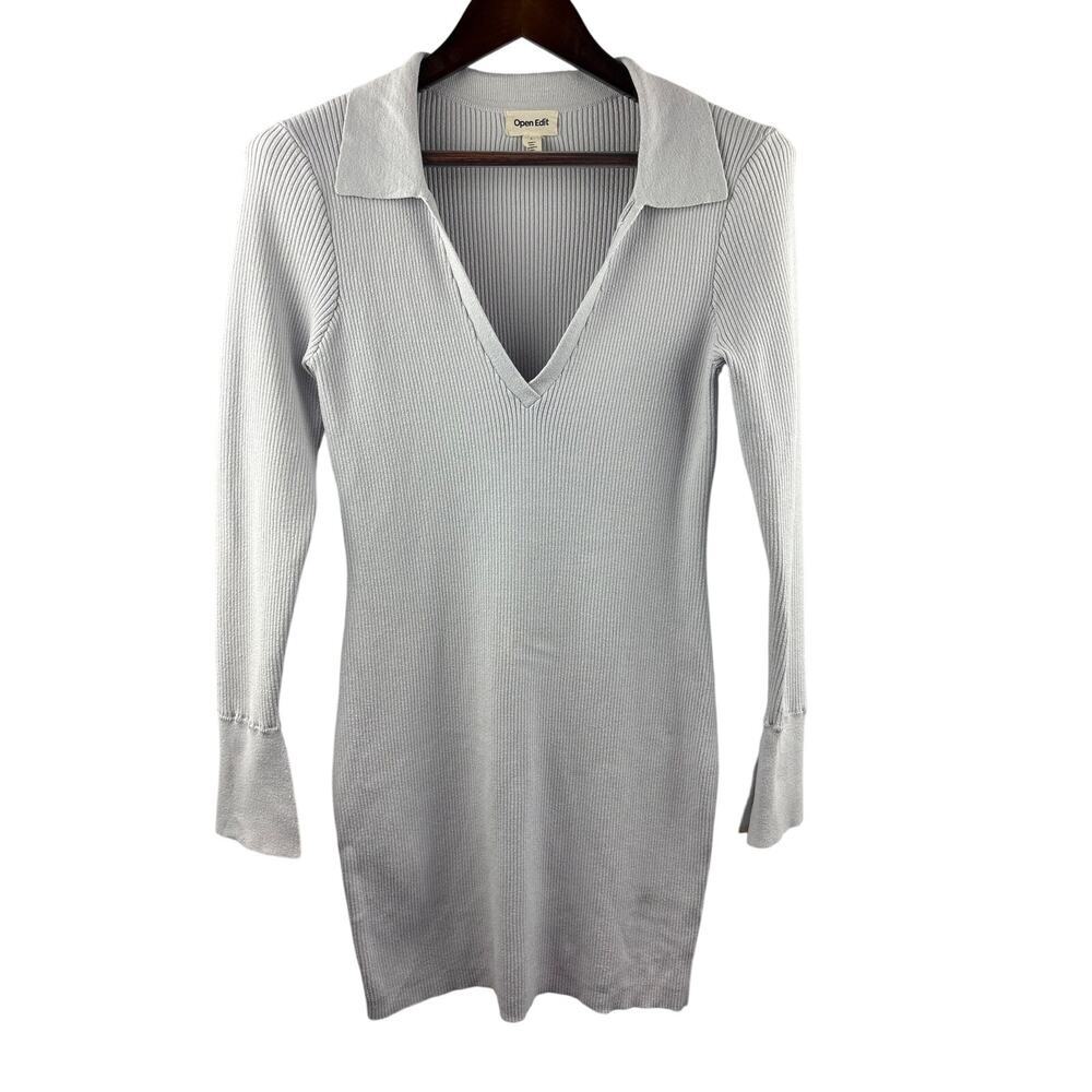 Women’s Open Edit Large Light Gray Long Sleeve Bodycon Dress